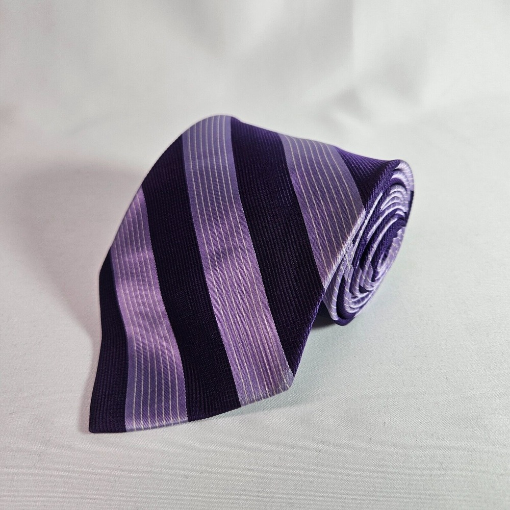 Nautica 100%‎ Silk Tie Purple Blue Stripes 3.5" x 59"